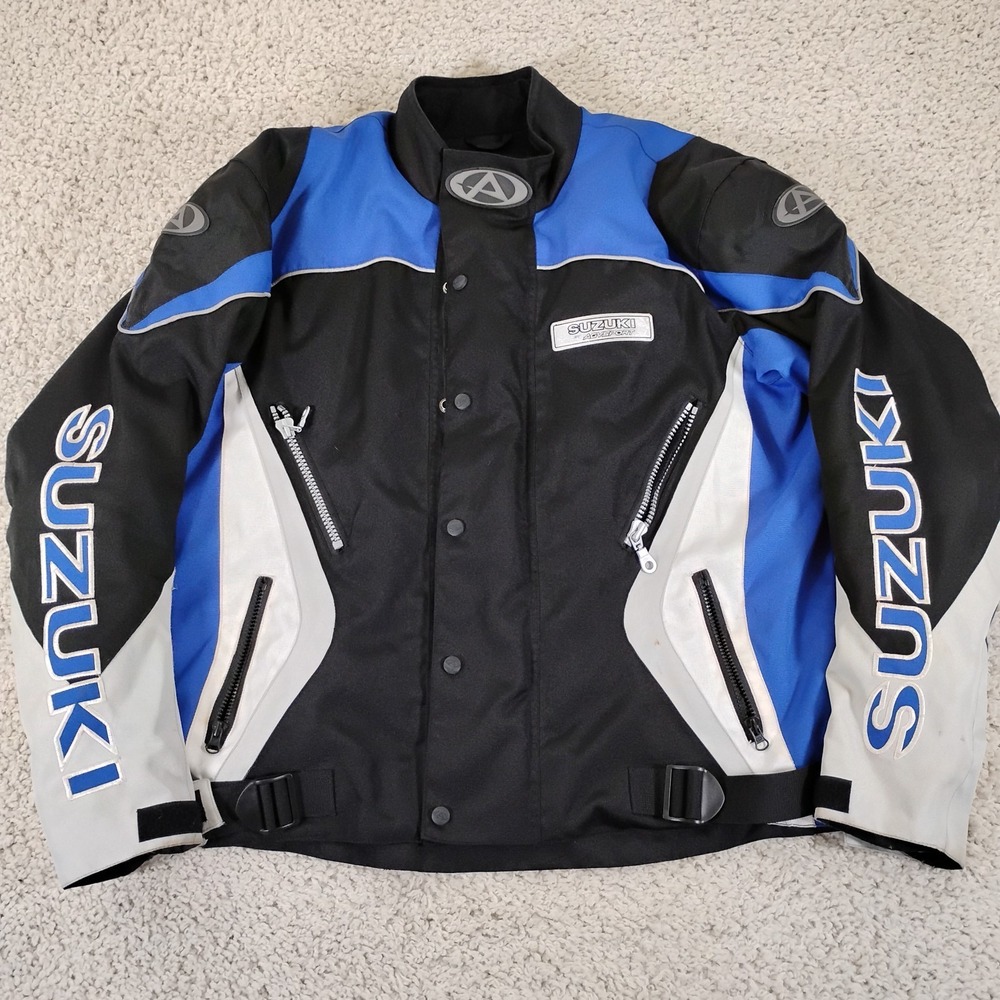 Vintage AGVSPORT Suzuki Jacket Men XL Padded Motorcycle Blue Black Protect Biker